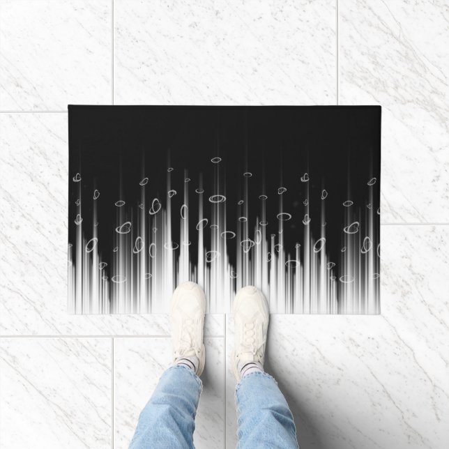 Black And White Hypnotic Circled Line Streaks Art Doormat