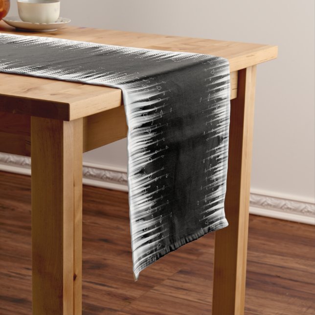Black And White Hypnotic Circled Line Streaks Art Short Table Runner (In Situ)