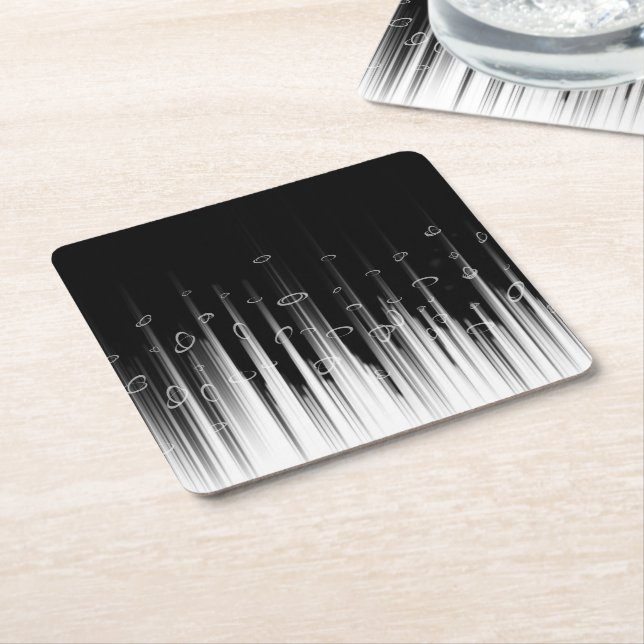 Black And White Hypnotic Circled Line Streaks Art Square Paper Coaster (Angled)