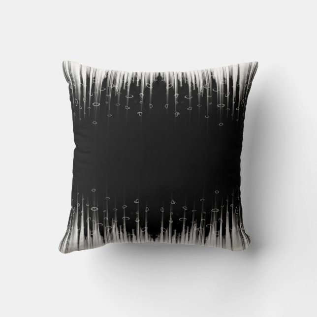 Black And White Hypnotic Circled Line Streaks Art Throw Pillow (Back)