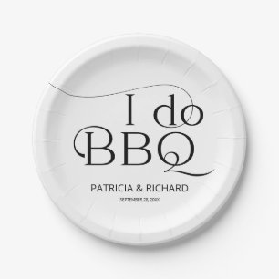 Black And White I do BBQ Engagement Party Paper Plate