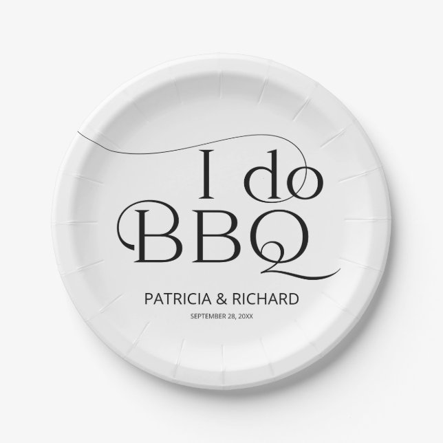 Black And White I do BBQ Engagement Party  Paper Plate (Front)
