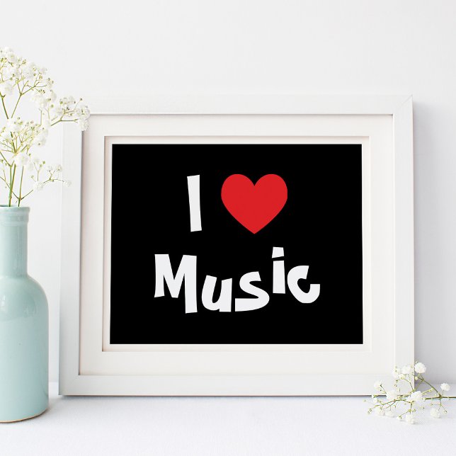 Black and White I Love Music Red Heart Poster (Black and White I Love Music Red Heart Poster)