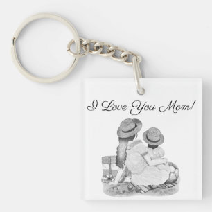 Black and White I Love You Maman Porte - clé