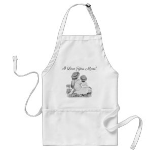 Black and White I Love You Mom Personalized Standard Apron