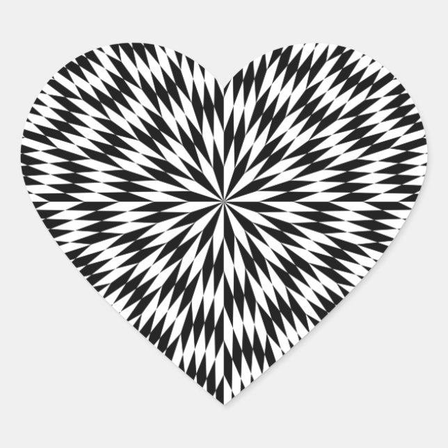 Black and White Icosagon Pattern Heart Sticker (Front)