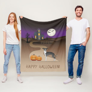 Black And White Iggy And Halloween Haunted House Fleece Blanket
