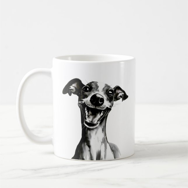Black and white Iggy | Cute Italian Greyhound Coffee Mug (Left)