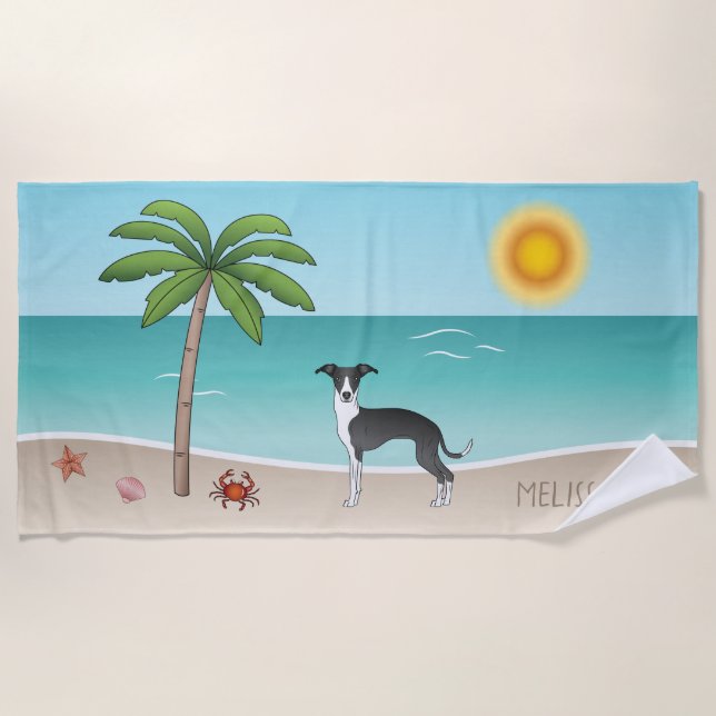 Black And White Iggy Dog At Tropical Summer Beach Beach Towel (Front)