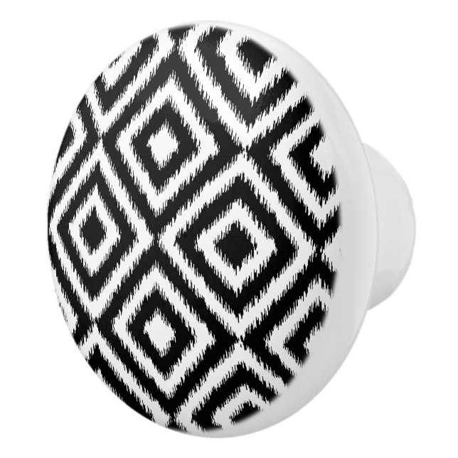Black And White Ikat Squares Mosaic Art Pattern Ceramic Knob (Right)