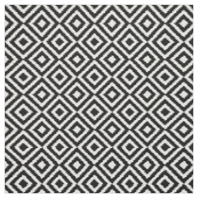Black And White Ikat Squares Mosaic Art Pattern Fabric (Swatch)
