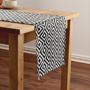 Black And White Ikat Squares Mosaic Art Pattern Short Table Runner