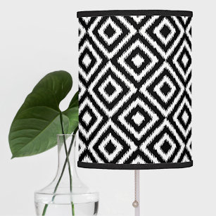 Black And White Ikat Squares Mosaic Art Pattern Table Lamp