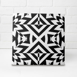 Black and White Illusive Op Art Geometric Pattern Tile