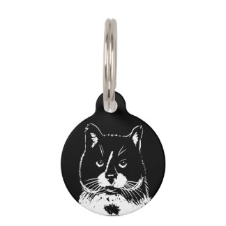 Black and white illustrated Cat Pet tag