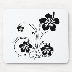 Black and White Illustrated Flower Mousepad