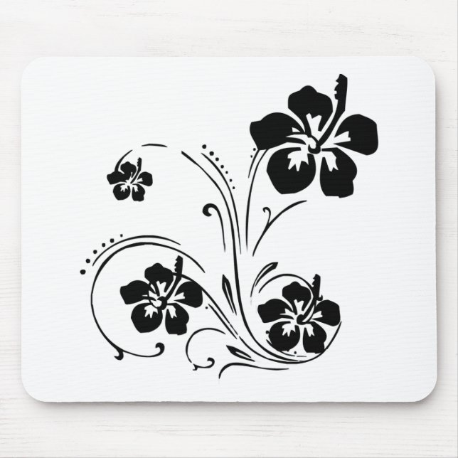 Black and White Illustrated Flower Mousepad (Front)