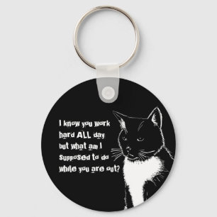 Black and white illustration of Funny Cat Keychain