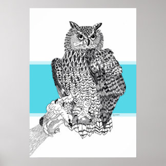Black and white illustration of Owl Poster