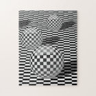 Black and white illustration with balls on a chess