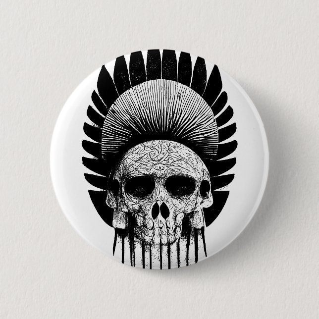 Black And White Indian Skull 2 Inch Round Button (Front)