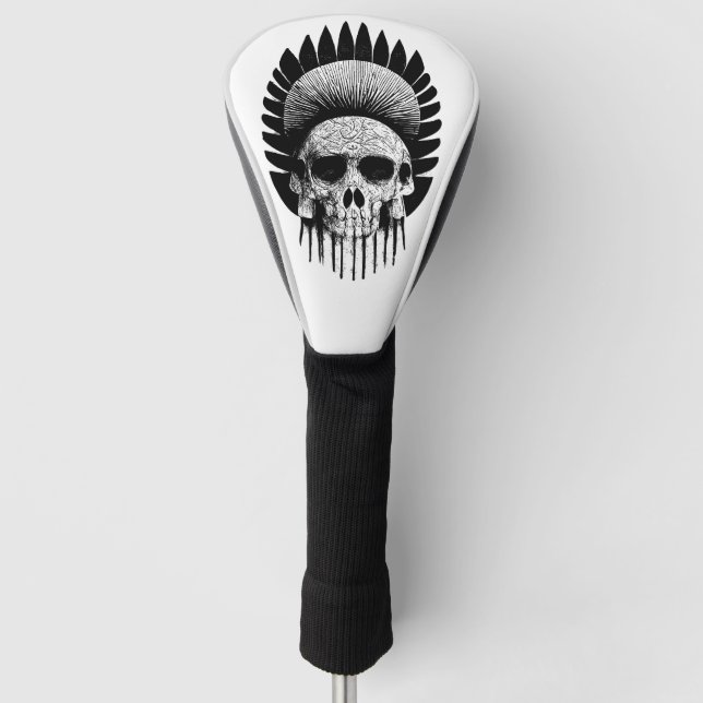 Black And White Indian Skull Golf Head Cover (Front)