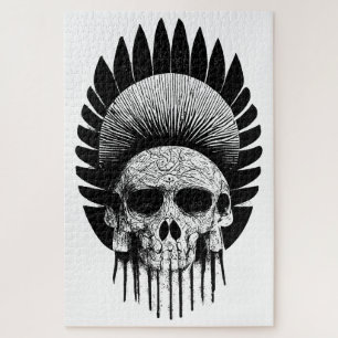 Black And White Indian Skull Jigsaw Puzzle