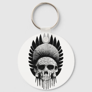 Black And White Indian Skull Keychain