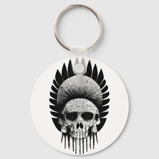 Black And White Indian Skull Keychain (Front)