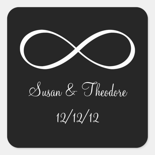 Black and White Infinity Symbol Save the Date Square Sticker (Front)
