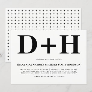 Black and white initials bold typography wedding invitation
