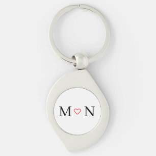 Black and white initials with Red heart Keychain