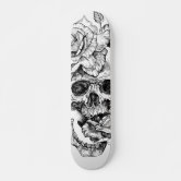 black and white flame skull skate board | Zazzle