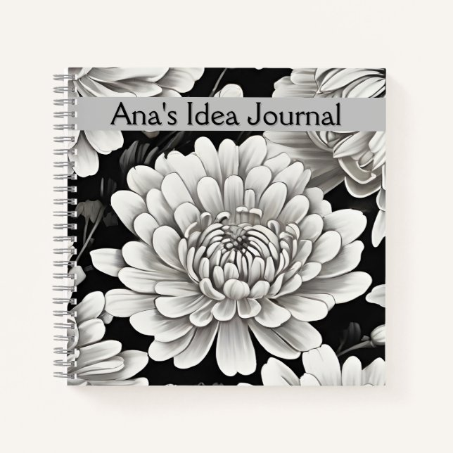 Black and White Ink Style Chrysanthemum Journal (Front)