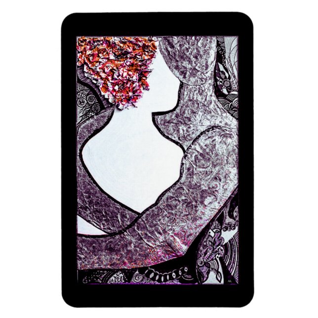 Black and white Interracial couple hugging artwork Magnet (Vertical)