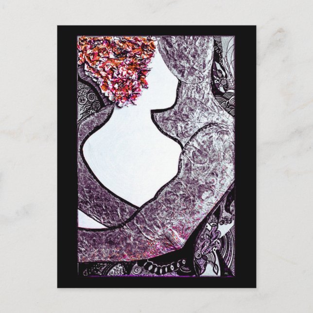 Black and white Interracial couple hugging artwork Postcard (Front)