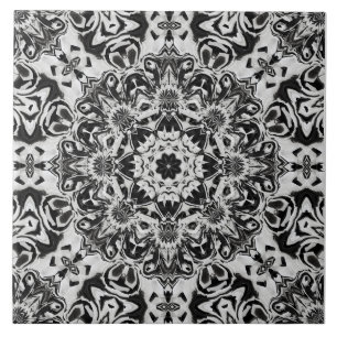 black and white intricate mandala pattern art tile