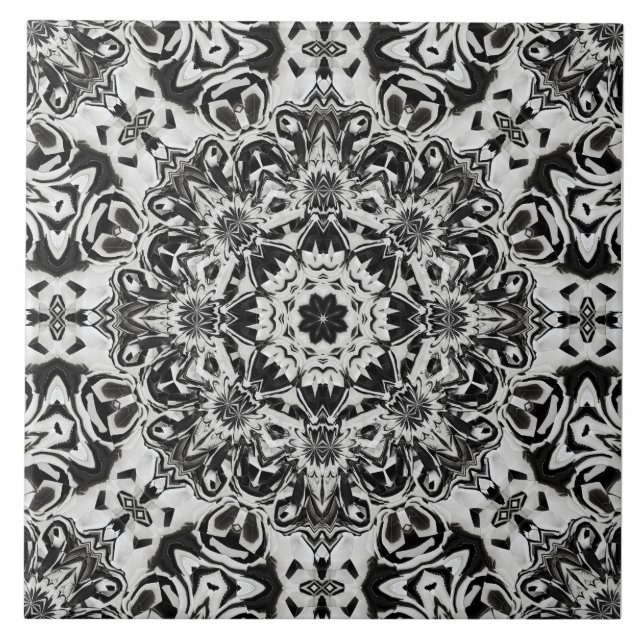 black and white intricate mandala pattern art tile (Front)