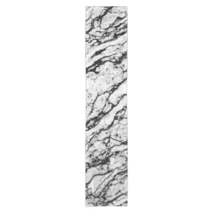 Black and White Intricate Marble Stone Pattern Short Table Runner