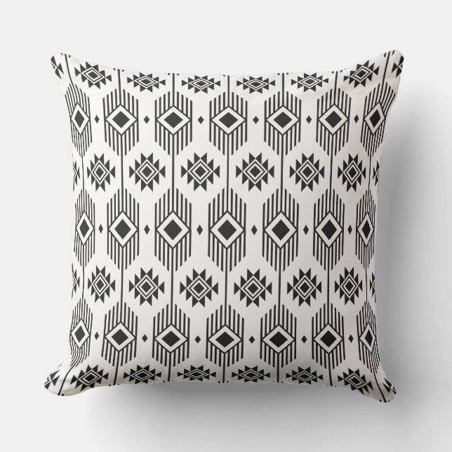 Black and white Irate tribal pattern Throw Pillow (Front)