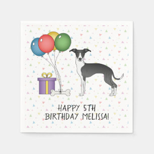 Black And White Italian Greyhound - Happy Birthday Napkin