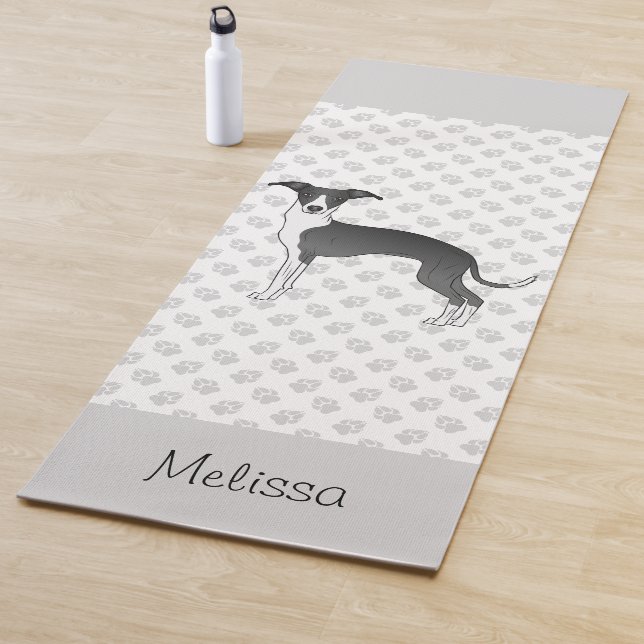 Black And White Italian Greyhound With Custom Name Yoga Mat (In Situ)