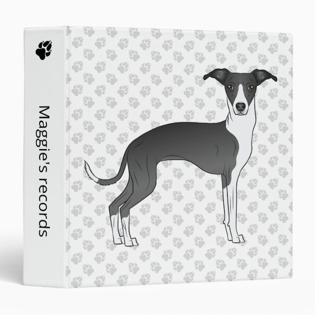 Black And White Italian Greyhound With Custom Text Binder (Front/Spine)