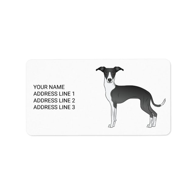Black And White Italian Greyhound With Custom Text Label (Front)