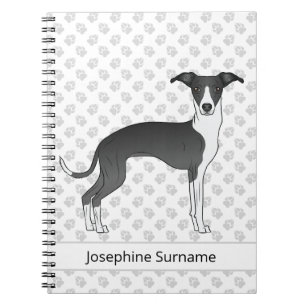 Black And White Italian Greyhound With Custom Text Notebook
