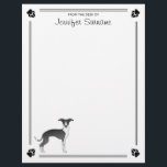Black And White Italian Greyhound With Paws & Text Letterhead<br><div class="desc">An original Destei design highlighting the Italian Greyhound breed. Perfect for dog lovers or anyone looking to celebrate this beloved sighthound in style.</div>