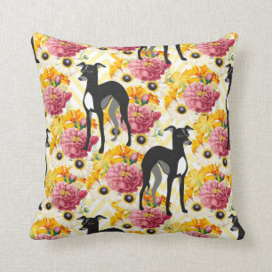 Black and White Italian Greyhounds or Whippets Throw Pillow