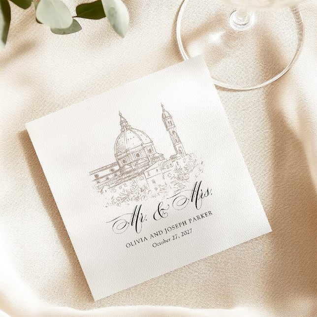 Black and White | Italian Illustration Wedding Napkin (Creator Uploaded)