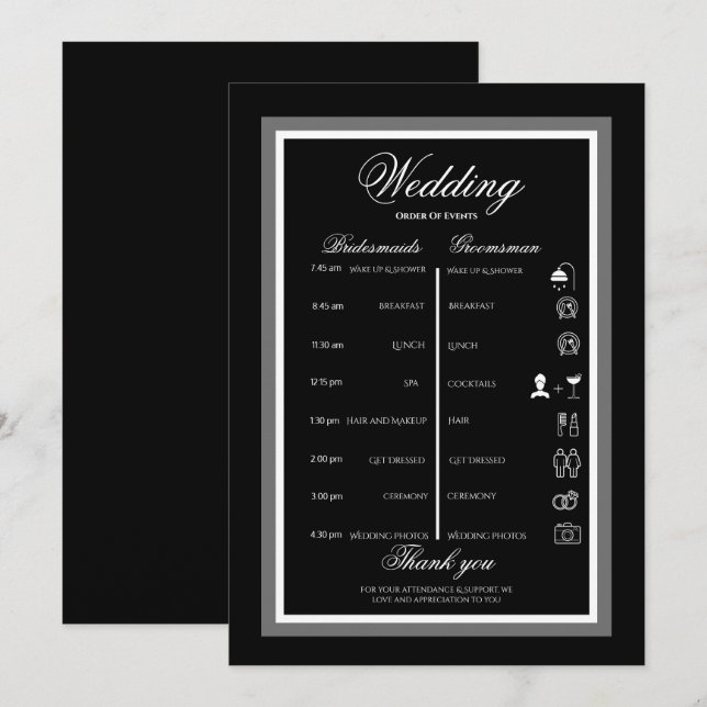 Black and white itinerary  invitation (Front/Back)