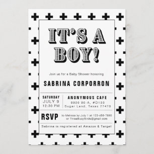 Black and White It's A Boy Baby Shower Invitation